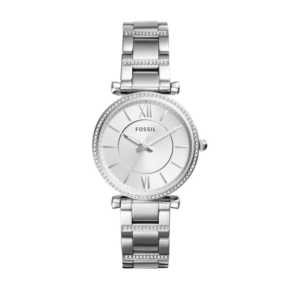 Orologio Donna FOSSIL CARLIE ES4341 Bracciale Acciaio Silver Swarovski NEW