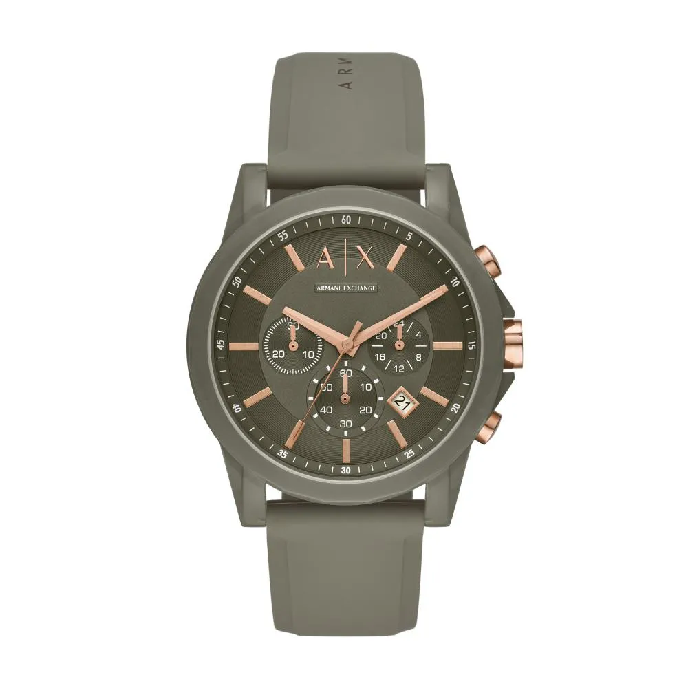 Orologio Uomo ARMANI EXCHANGE OUTERBANKS AX1341 Chrono Silicone Verde Militare