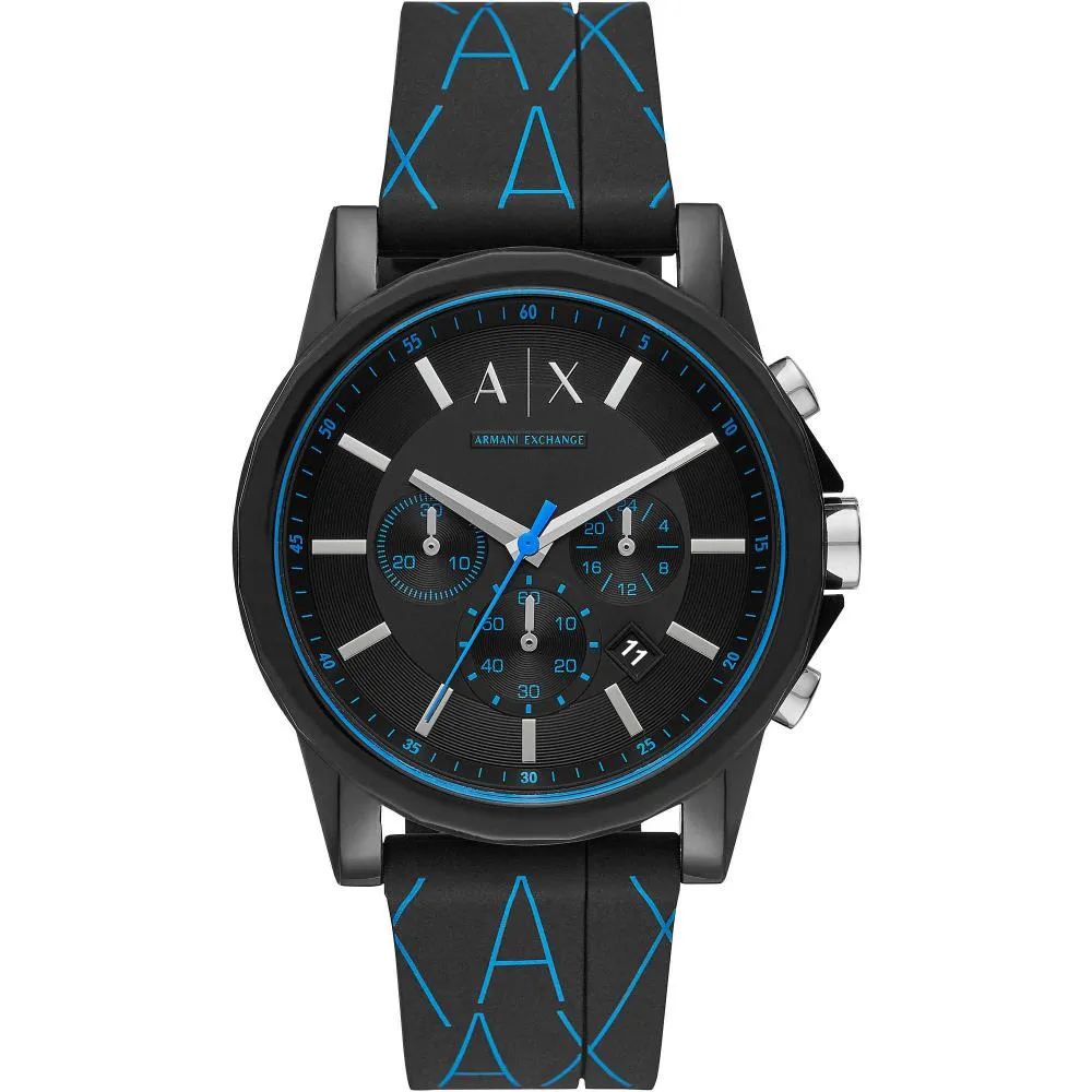 Orologio Uomo ARMANI EXCHANGE OUTERBANKS AX1342 Chrono Silicone Nero NEW