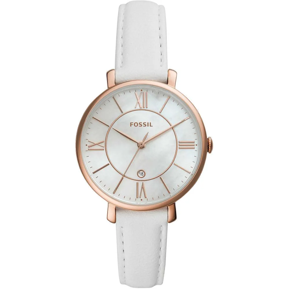 Orologio Donna FOSSIL JACQUELINE ES4579 Vera Pelle Bianco Rosè Madreperla NEW