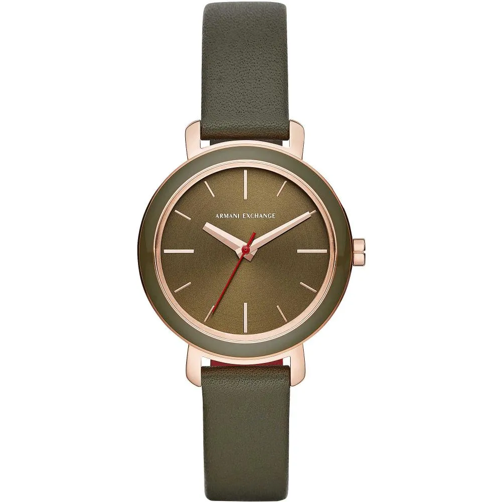 Orologio Donna ARMANI EXCHANGE BETTE AX5701 Rosè Vera Pelle Verde NEW