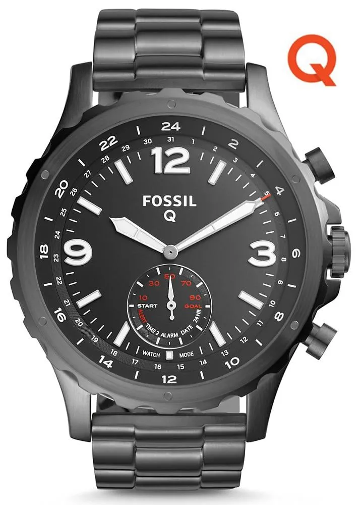 Hybrid Smartwatch Uomo FOSSIL Q NATE FTW1160 Bracciale Acciaio Grigio Nero 50mm