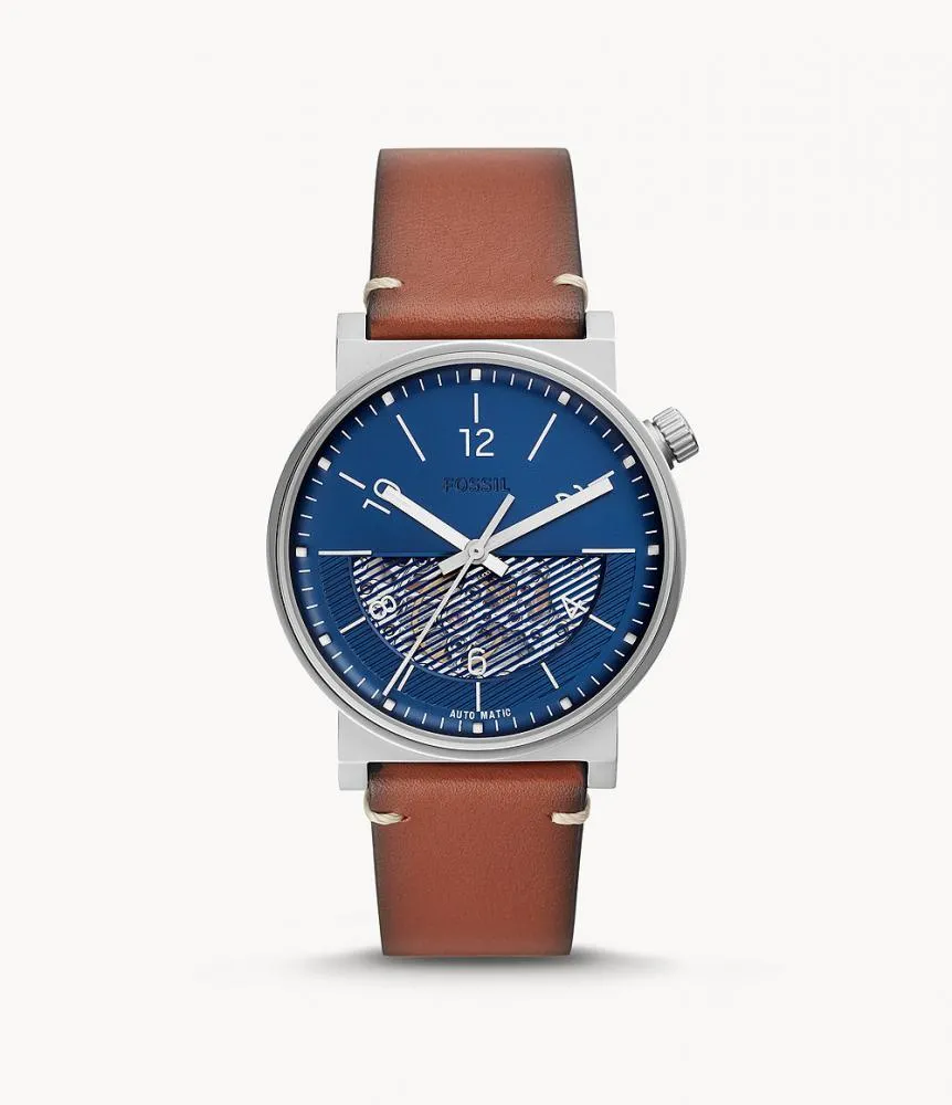 Orologio Automatico Uomo FOSSIL BARSTOW ME3168 Vera Pelle Marrone Blu