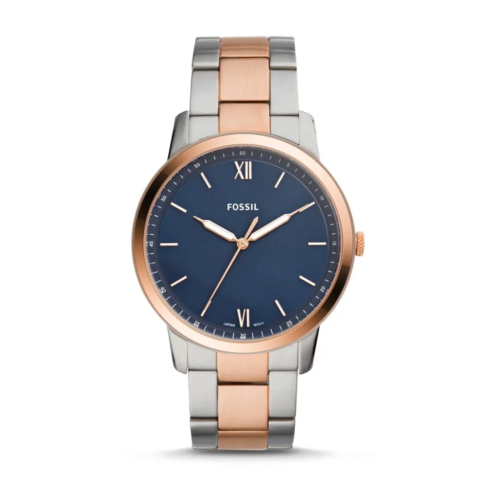 Orologio Uomo FOSSIL THE MINIMALIST 3H FS5498 Bracciale Acciaio Rosè Blu NEW