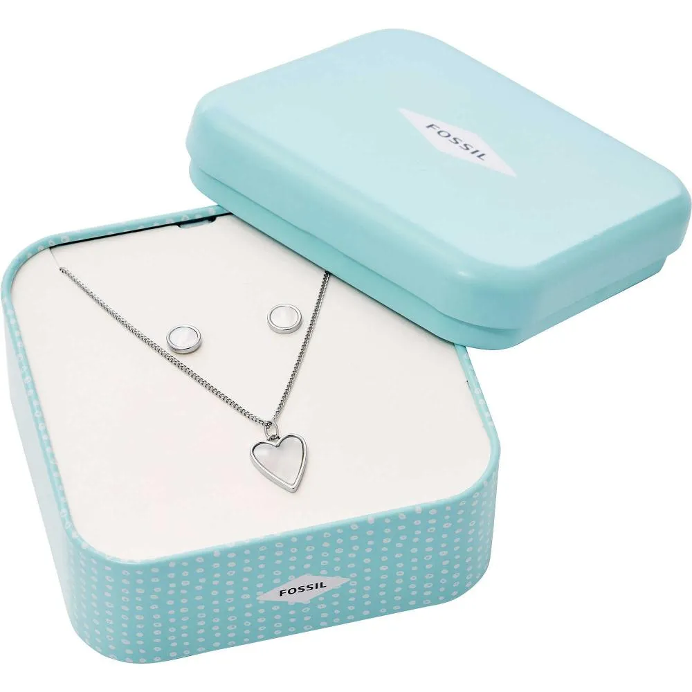 Collana + Orecchini Donna FOSSIL MOTIFS JF03165040 Acciaio Cuore Madreperla