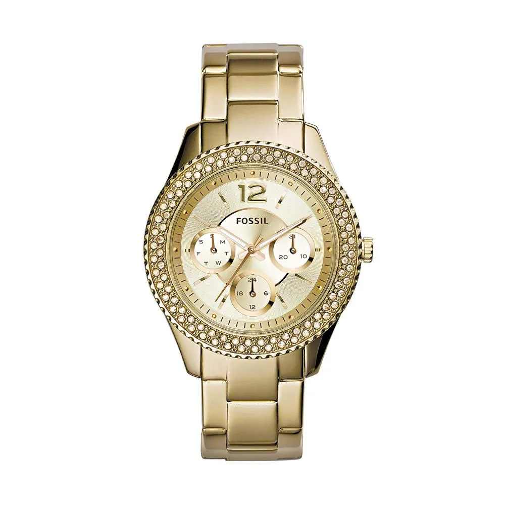 Orologio Donna FOSSIL STELLA ES3589 Multifunzione Acciaio Gold Dorato Swarovski