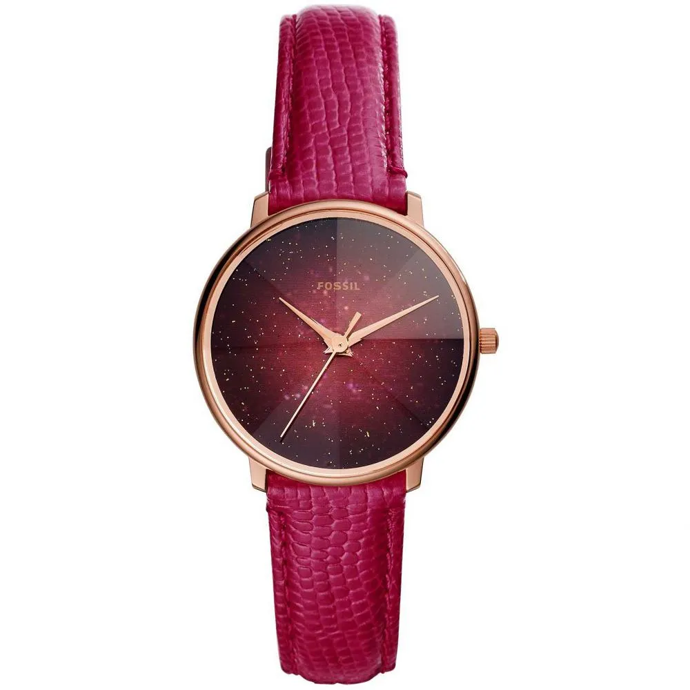 Orologio Donna FOSSIL GALAXY ES4731 Vera Pelle Prugna Bordeaux Rosè Glitter