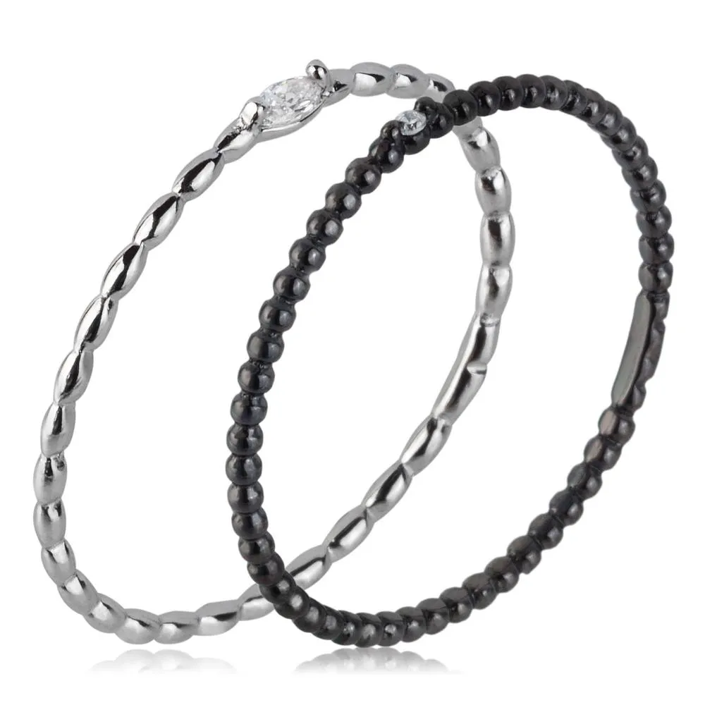 Doppio Anello MORELLATO 1930 Argento 925% Nero Pietra Bianca 3 Misure 12 14 16