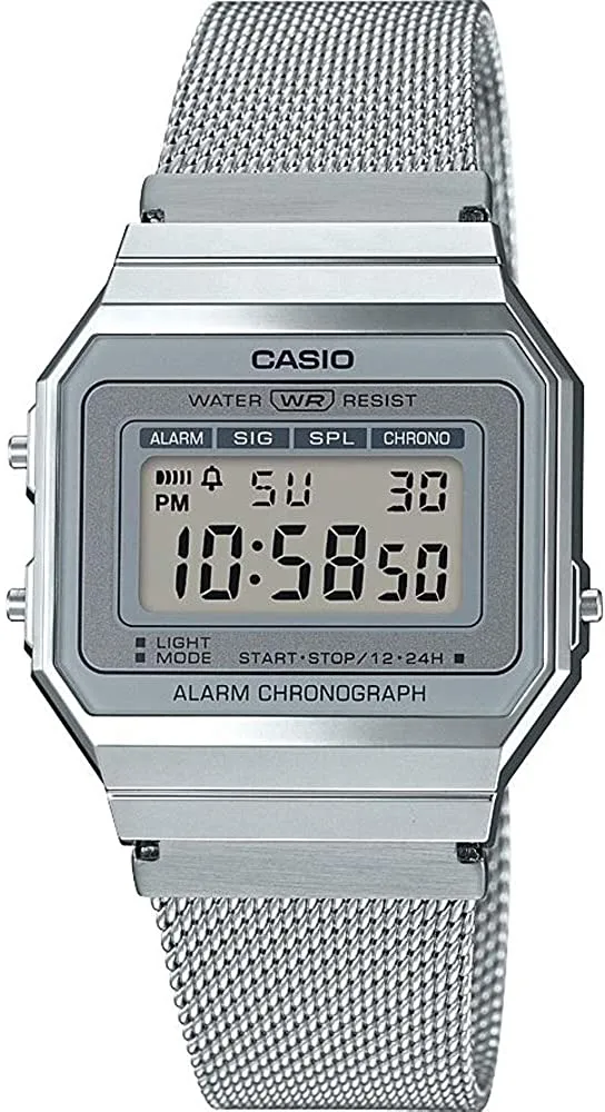 Orologio CASIO A-700WEM-7AEF Digitale VINTAGE Acciaio Maglia Mesh Grigio