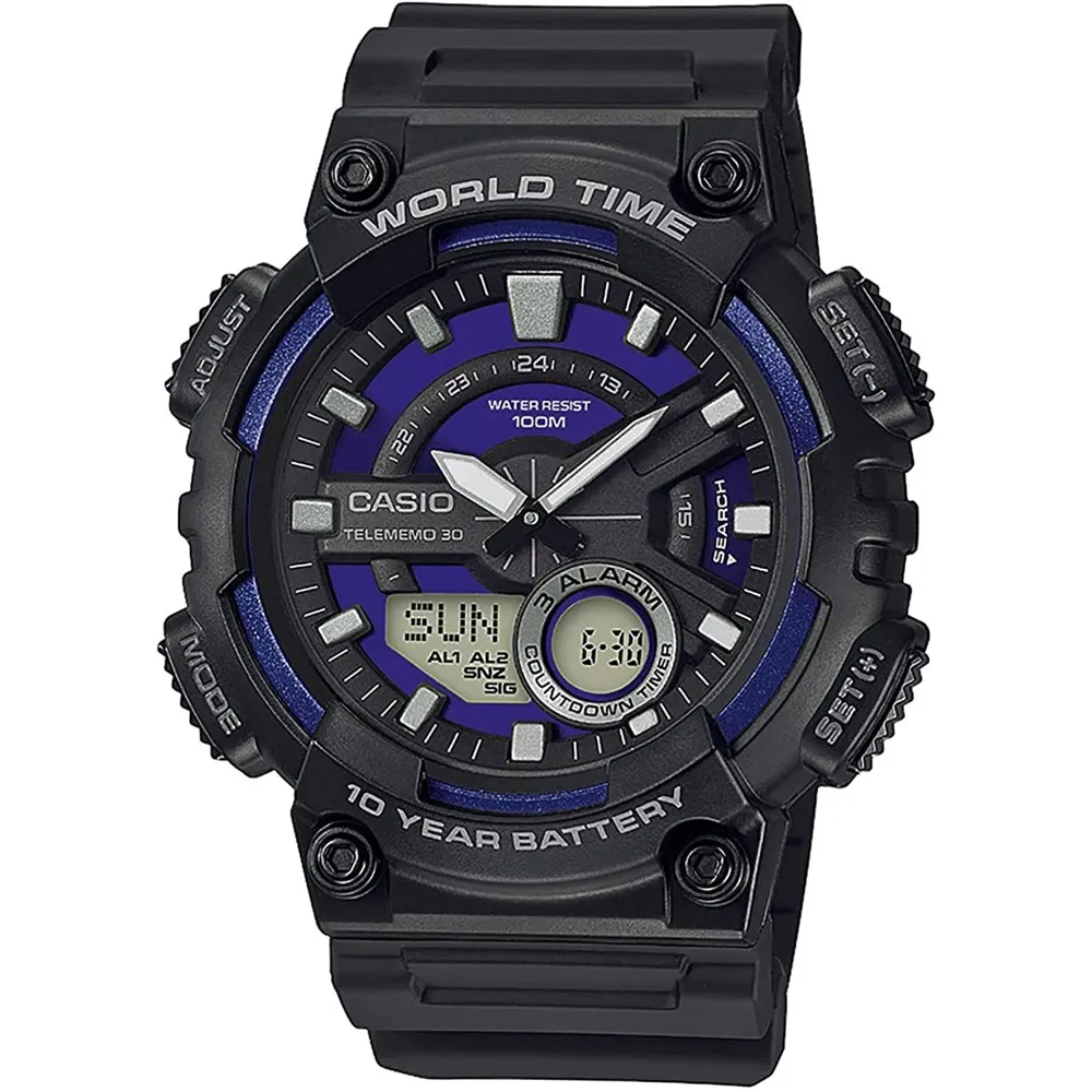 Orologio Uomo CASIO AEQ-110W-2A2VEF Silicone Nero Blue Sub 100mt NEW