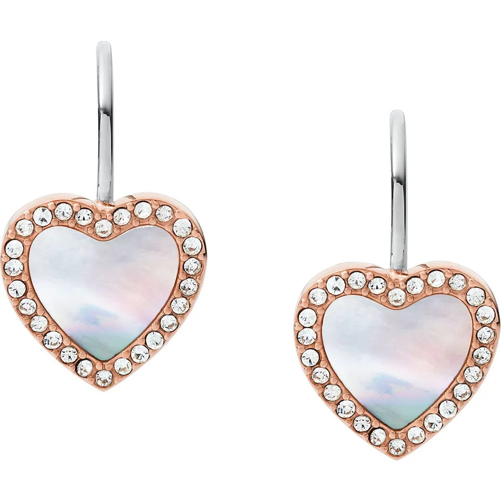 Orecchini Donna FOSSIL HEARTS TO YOU JF03456791 Acciaio Rosè Cuori Swarovski