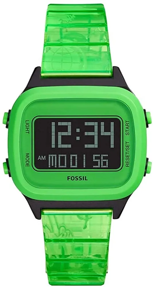 Orologio FOSSIL RETRO DIGITAL FS5677 Silicone Verde Digitale Chrono Dual Time
