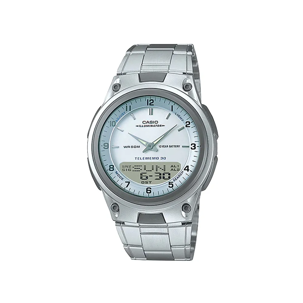 Orologio CASIO AW-80D-7A Acciaio Anadigit Chrono Telememo Digitale Silver 50mt