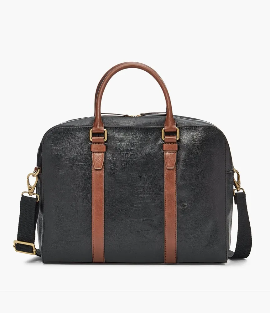 Borsa da Lavoro Uomo FOSSIL EVAN SBG1162001 Pelle Nero Marrone Workbag