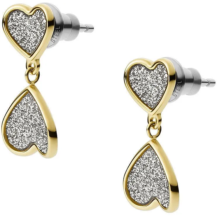 Orecchini Donna FOSSIL PAPER GLITZ JF03939710 Acciaio Gold Dorato Cuore