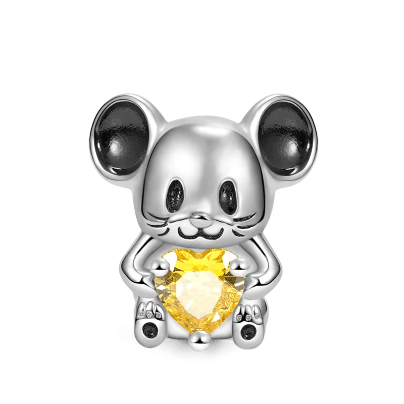 Charm  Topo Abbraccia la Pietra Cuore in Argento S925