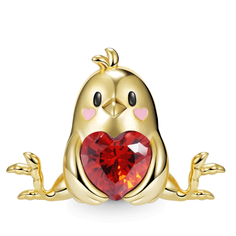 Ciondolo Pollo Giallo Abbraccia la Pietra Cuore in Argento S925