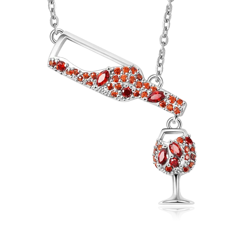 Collana Una Bottiglia di Vino in Argento S925 Placcato con Pietre