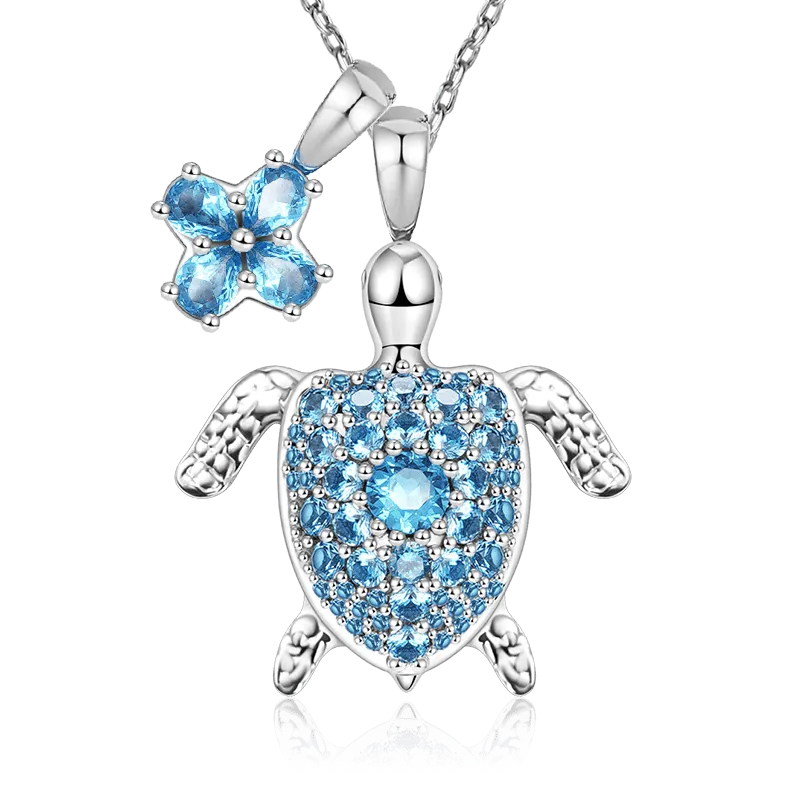 Collana Fiori E Tartaruga Marina In Argento S925 con Pietre