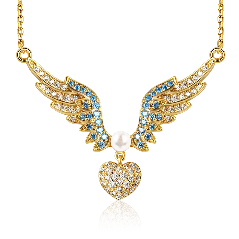 Cuore Con Ala D'Angelo In Ottone Placcato Oro 18K Con Pietre Preziose Colorate