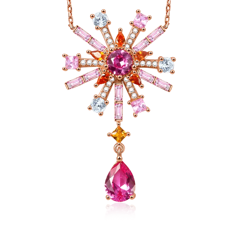 Collana Fiori Colorati Di Zircone In Ottone Placcato Oro Rosa 18K Con Pietre