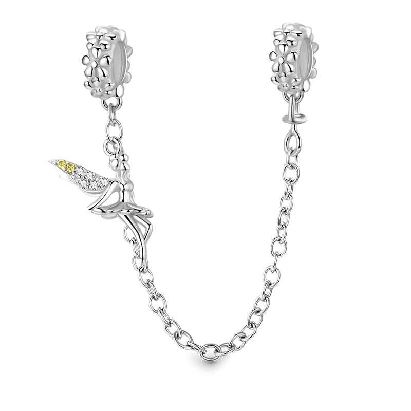 Catenina Di Sicurezza Fata Di Fiori In Argento Sterling 925 Intarsiato Con Pietre Preziose Trasparenti