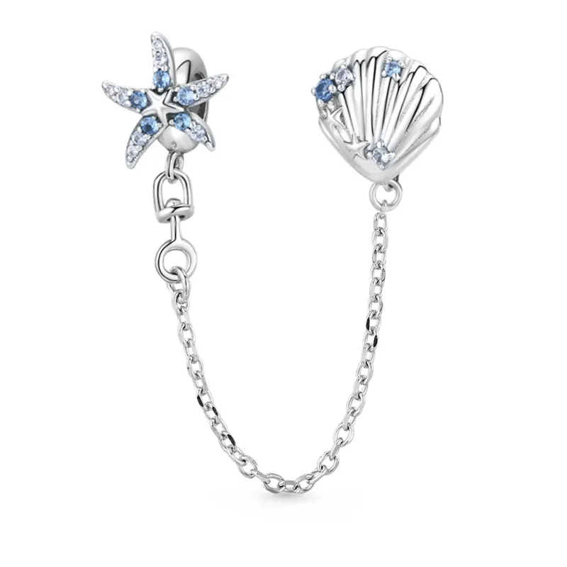 Stelle Marine E Conchiglie In Argento Sterling 925 Intarsiato Con Pietre Cz Trasparenti E Blu