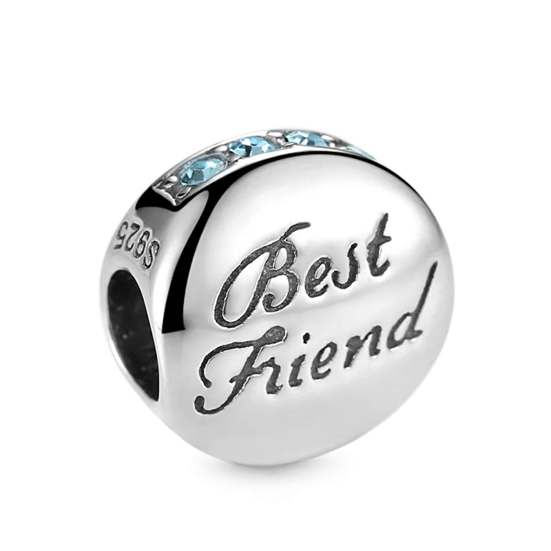 Charm "Miglior Amico" in Argento 925 Intarsiato con pietre preziose blu
