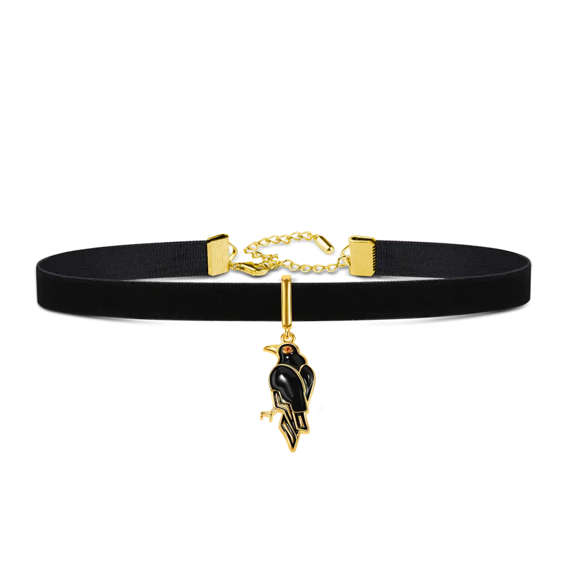 Collana Di Corvo Regolabile In Velluto In Ottone Placcato Nero