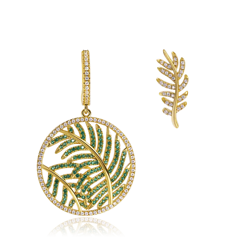 Orecchini Foglie In Argento Sterling 925 Placcato Oro 18K Con Pietre