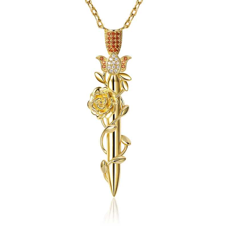 Collana Rose Avvolge La Spada In Argento Sterling 925 Placcato Oro 18K Con Pietre