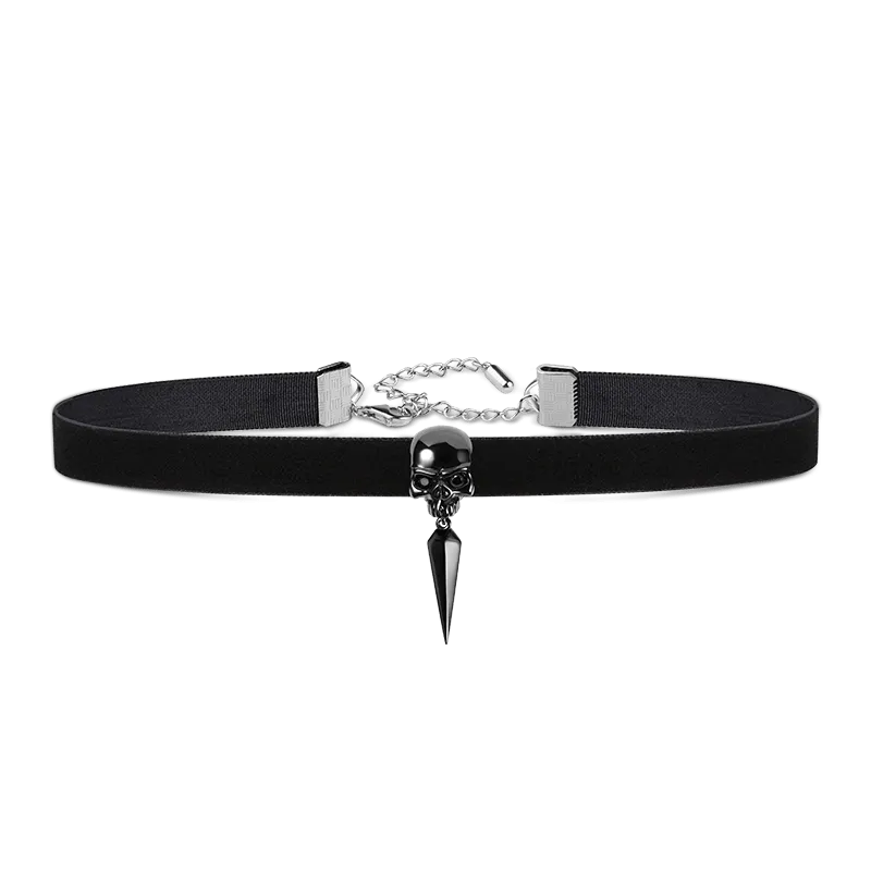 Collana Teschio Regolabile In Velluto In Ottone Placcato Nero