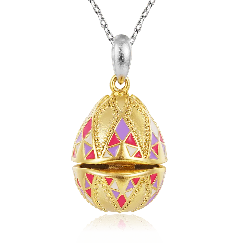 Collana Uovo Di Pasqua Coniglietto in  Argento 925 Placcato Oro 18K