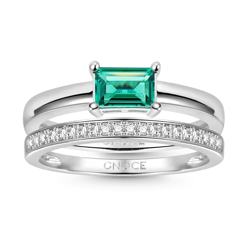 Gnoce Set Di Anelli Impilabili Luccicante Verde Tagliato A Rettangolo Intarsiato