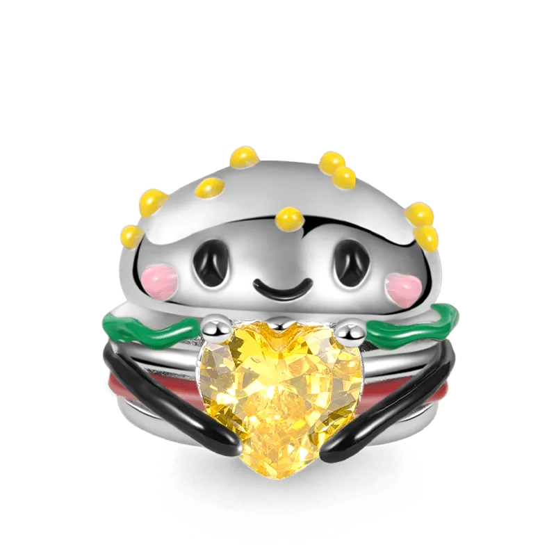 Gnoce Charm Hamburger Abbraccia La Pietra Cuore Con Smalti Colorati