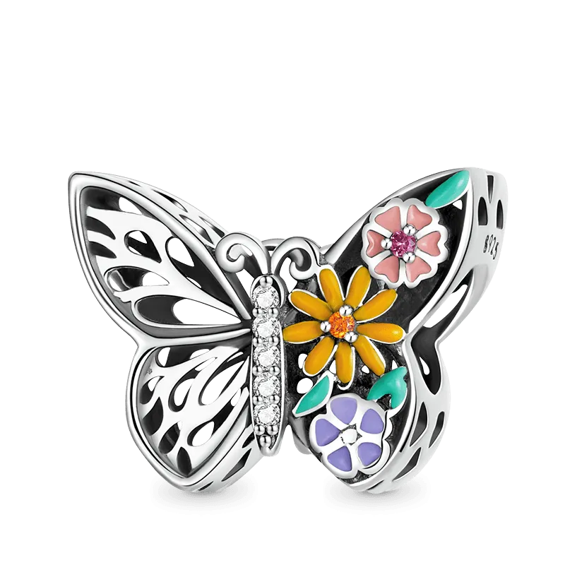 Gnoce Charm Farfalla Con Floreale Con Smalti Colorati