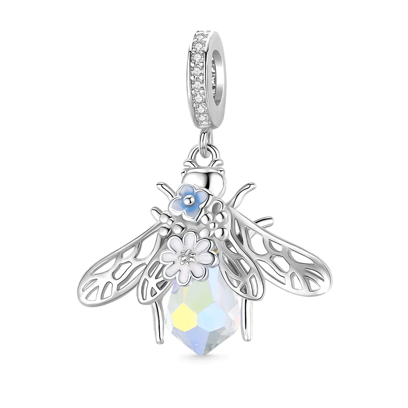 Gnoce Charm Ciondolo Ape con Fiori con Una Pietra di Cristallo Lucida