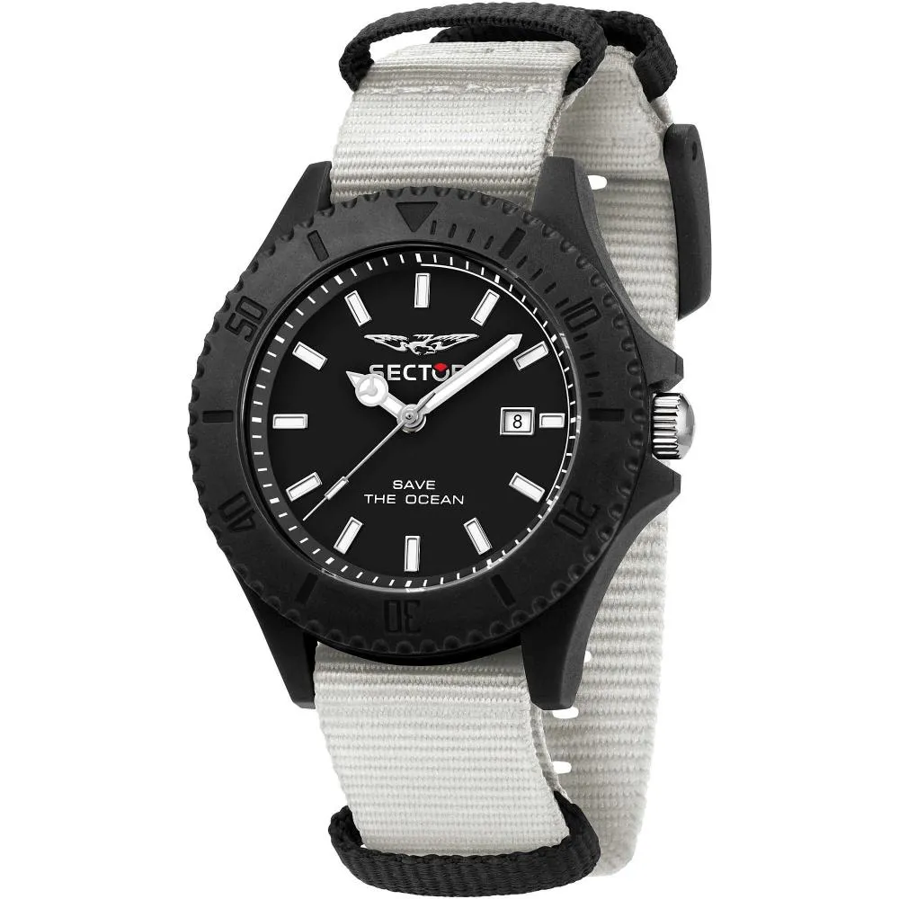 Orologio Uomo SECTOR SAVE THE OCEAN R3251539003 Tessuto Bianco Nero Sub 50mt FIV