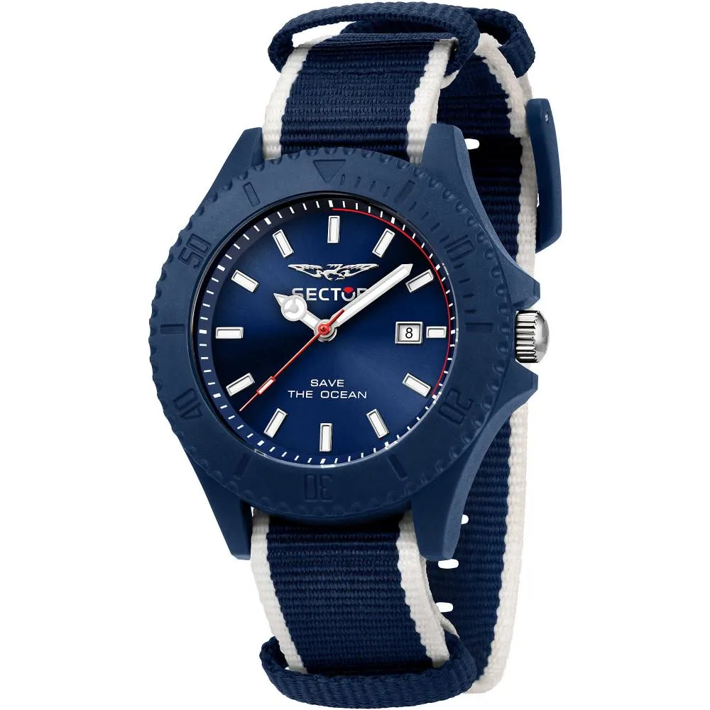 Orologio Uomo SECTOR SAVE THE OCEAN R3251539001 Tessuto Blu Sub 50mt FIV