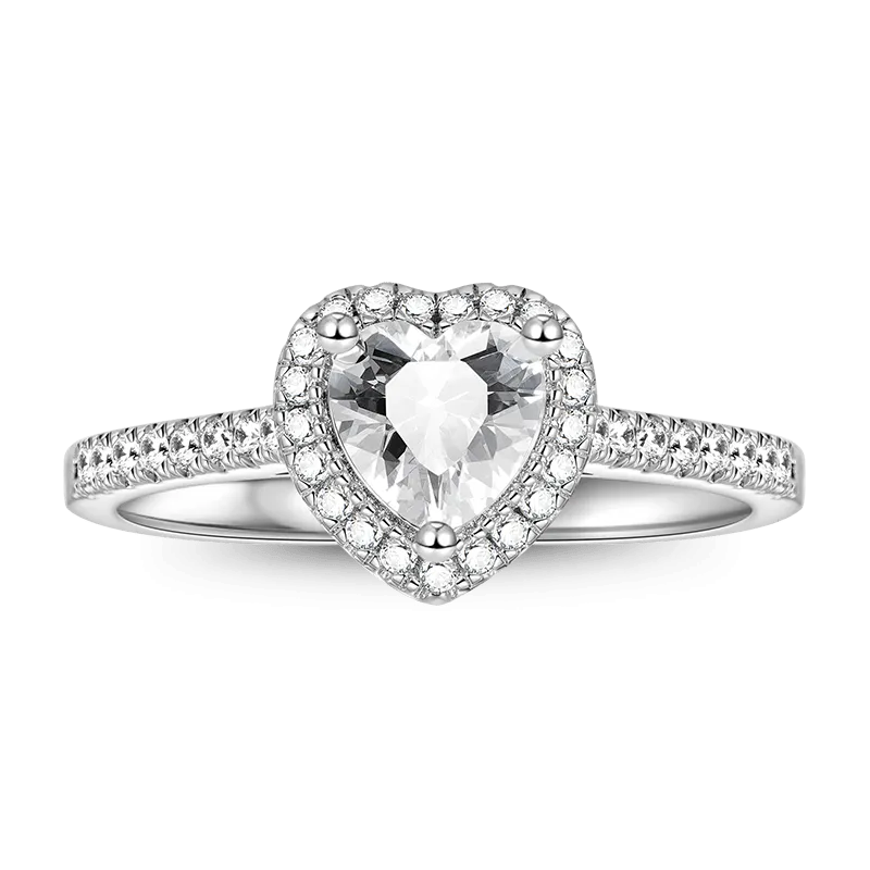 Anello A Cuore Scintillante Intarsiato Con Pietre Preziose Trasparenti