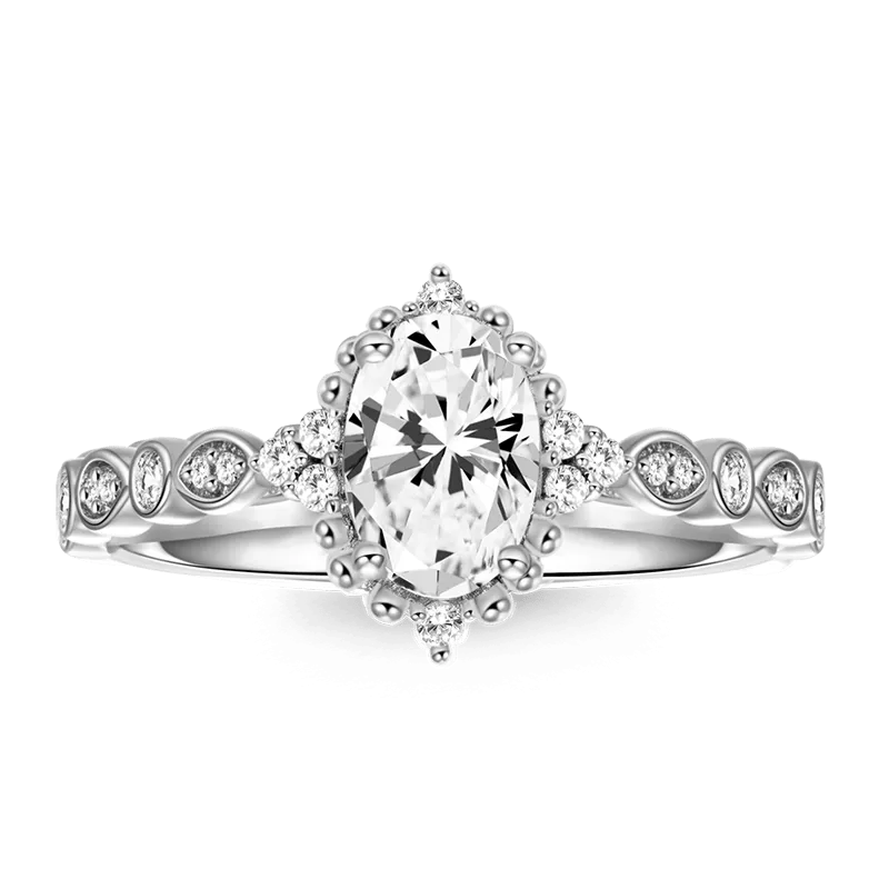 Anello Ovale Vintage Intarsiato Con Pietre Preziose Trasparenti