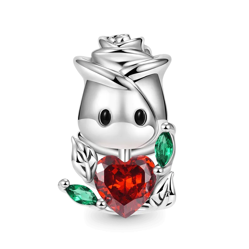 Charm Fiore Rosa Abbraccia La Pietra Cuore