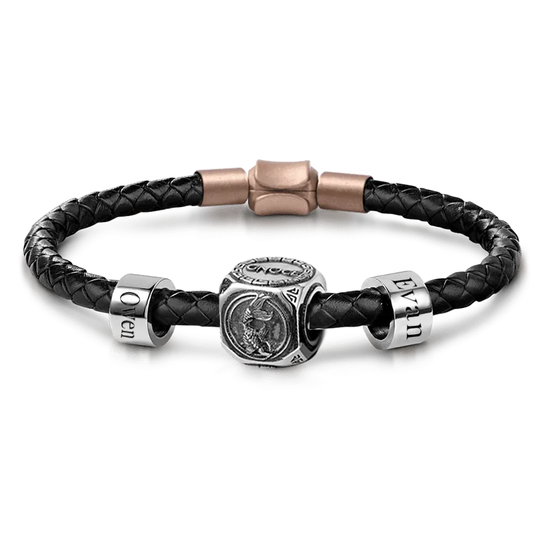 Charm Pesce & Due Charm Personalizzi Con Bracciale Di Pelle Per Uomo