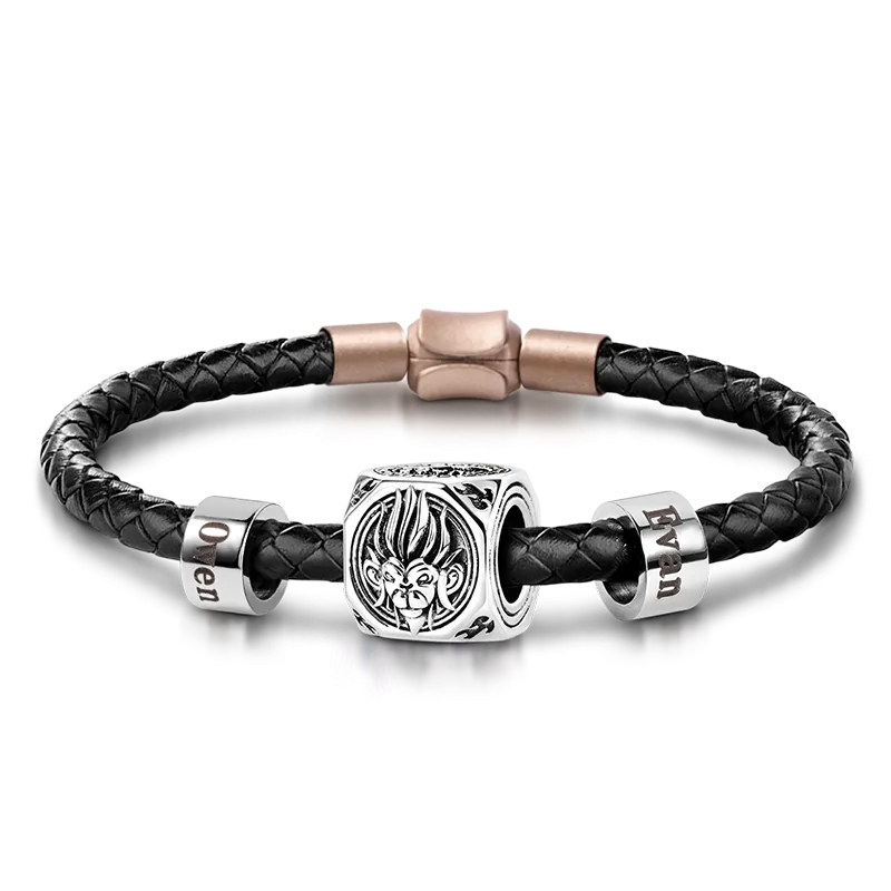Charm Re Scimmia & Due Charm Personalizzi Con Bracciale Di Pelle Per Uomo