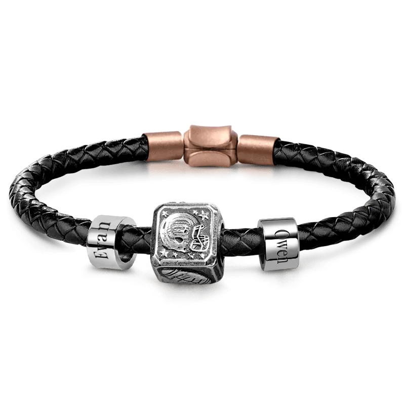 Charm Football & Due Charm Personalizzi Con Bracciale Di Pelle Per Uomo