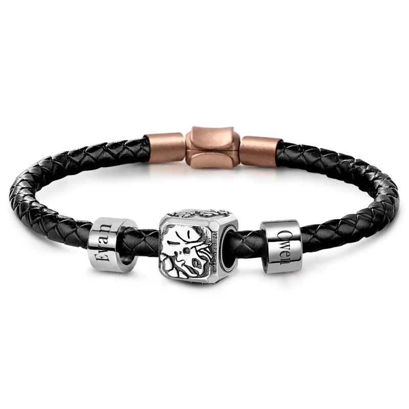 Charm Triceratopo & Due Charm Personalizzi Con Bracciale Di Pelle Per Uomo