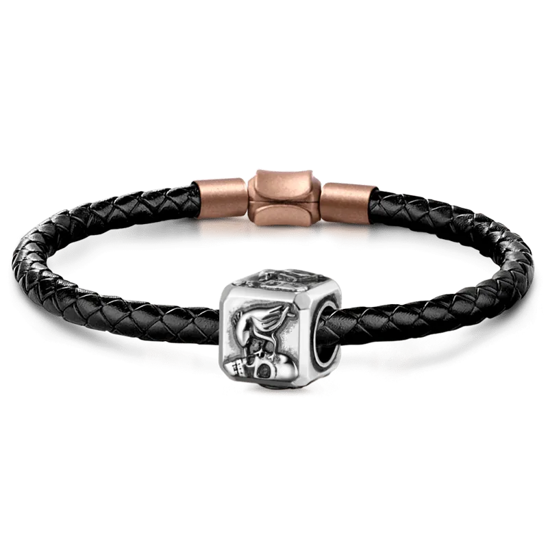 Charm Corvo e Teschio con Bracciale di Pelle per Uomo