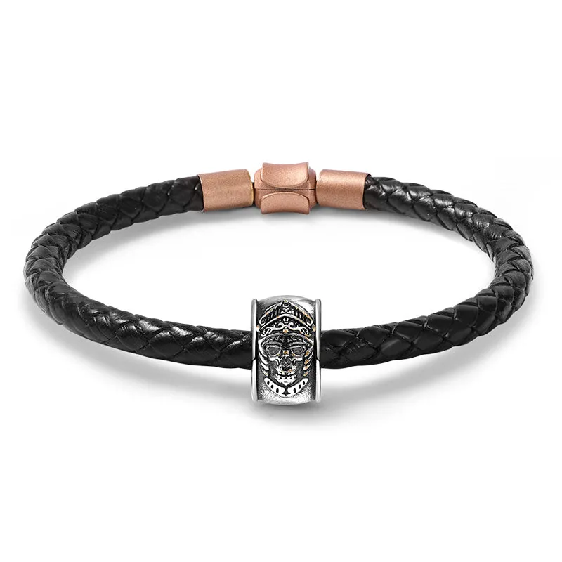 Charm Cavaliere Teschio con Bracciale di Pelle per Uomo
