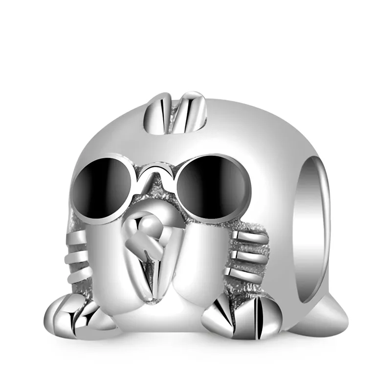 Charm Testa Di Struzzo In Argento Sterling 925 Intarsiato Con Pietre Preziose