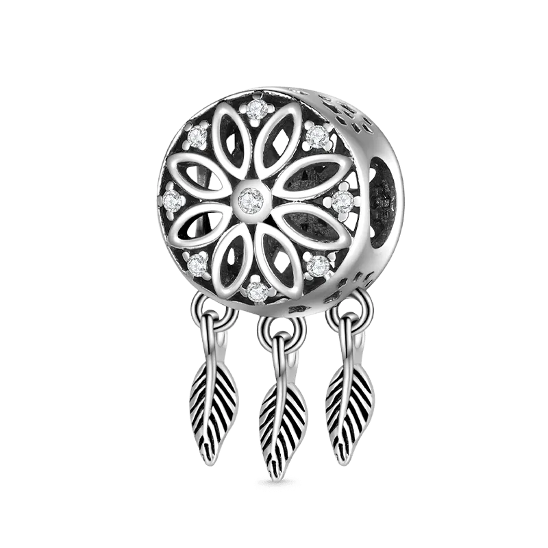 Charm Dreamcatcher In Argento Sterling 925 Intarsiato Con Pietre Preziose Trasparenti